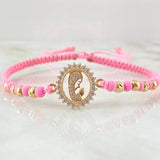 Pulsera Rosada Herraje Virgen Maria 2.65gr / Oro 18K ©
