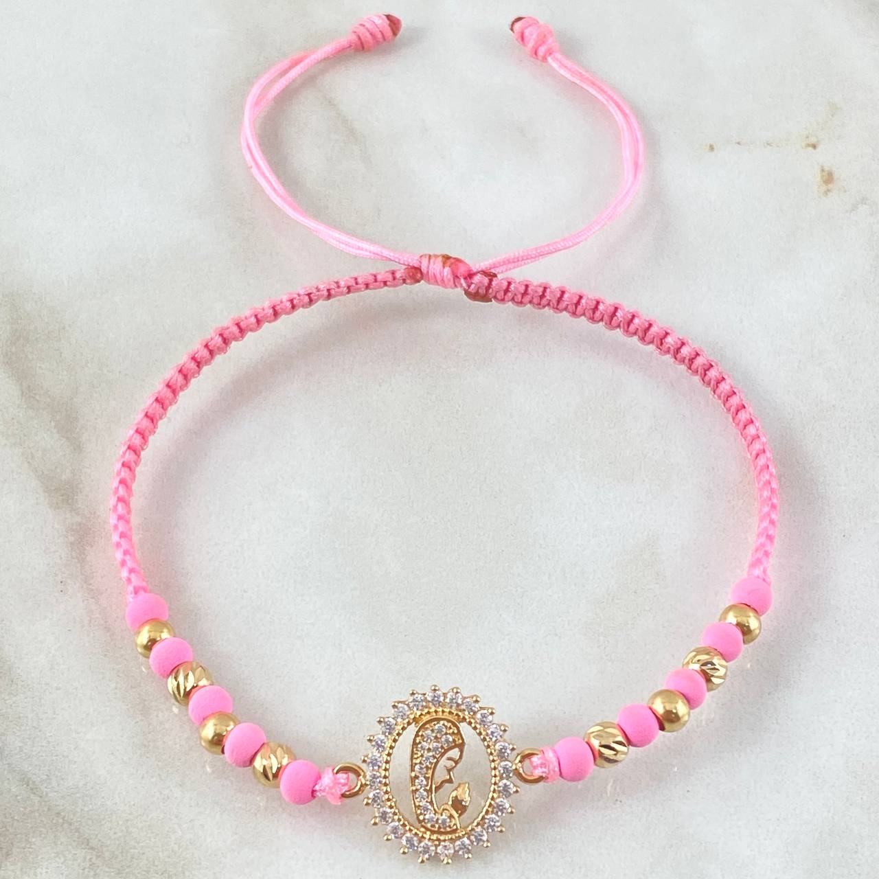 Pulsera Rosada Herraje Virgen Maria 2.65gr / Oro 18K ©