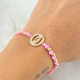 Pulsera Rosada Herraje Virgen Maria 2.65gr / Oro 18K ©