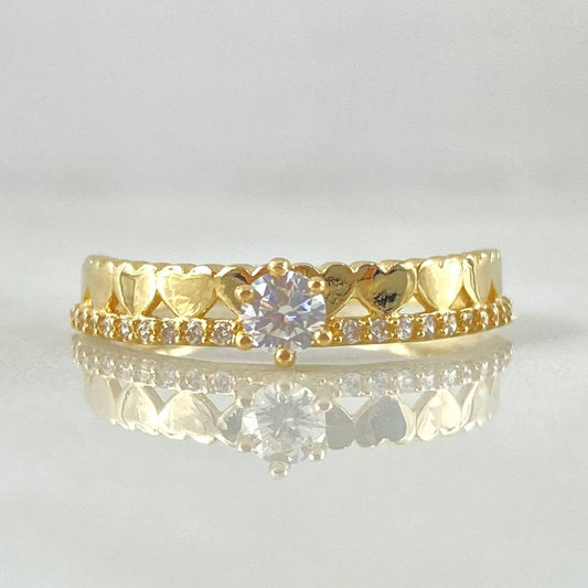 Anillo Solitario Carril Corazones 1.9gr / T6 3/4 / Oro Amarillo 18K *