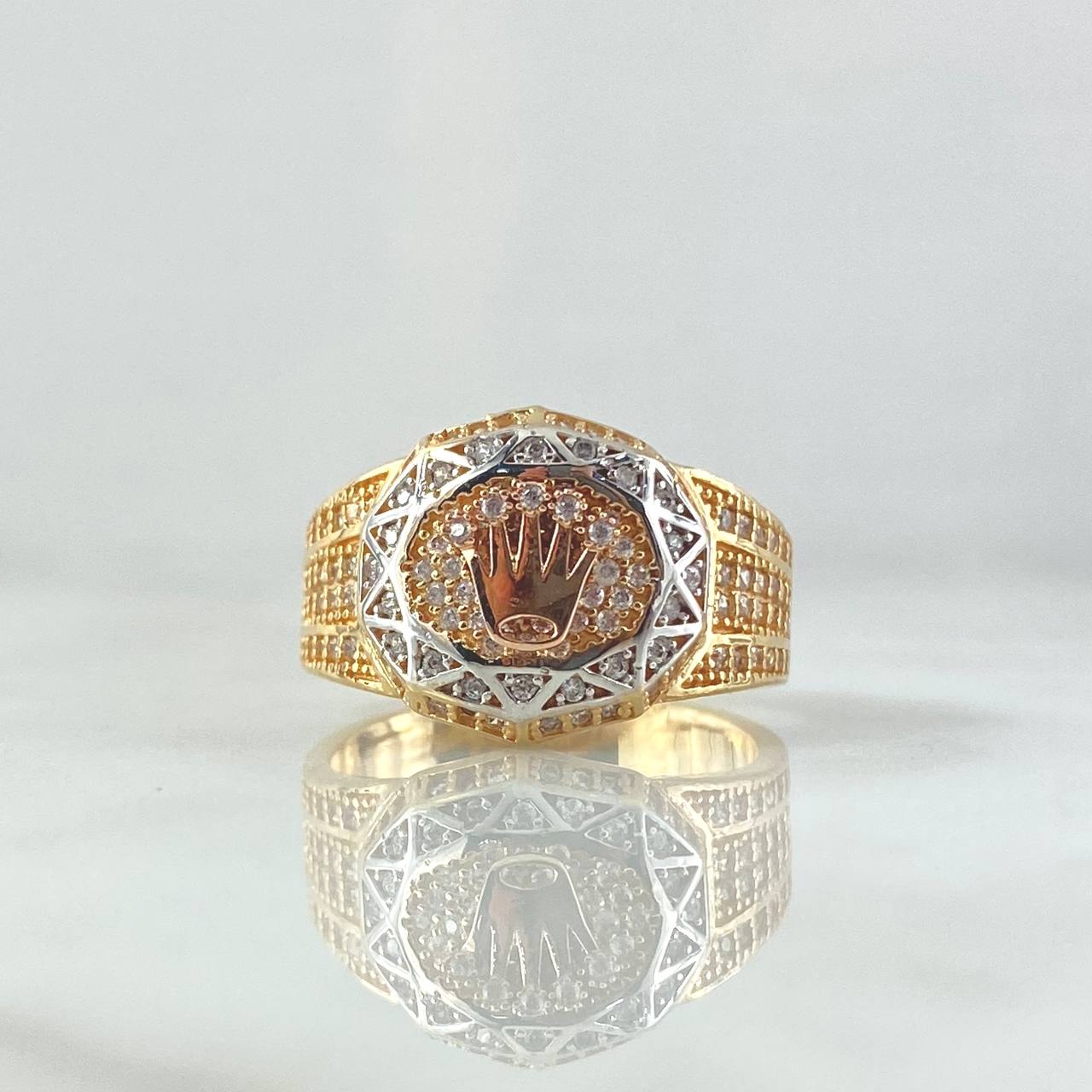 RX Crown Ring In Kaleidoscope 7.9gr / Size 9 1/4 / White Zircons Three 18K Golds *
