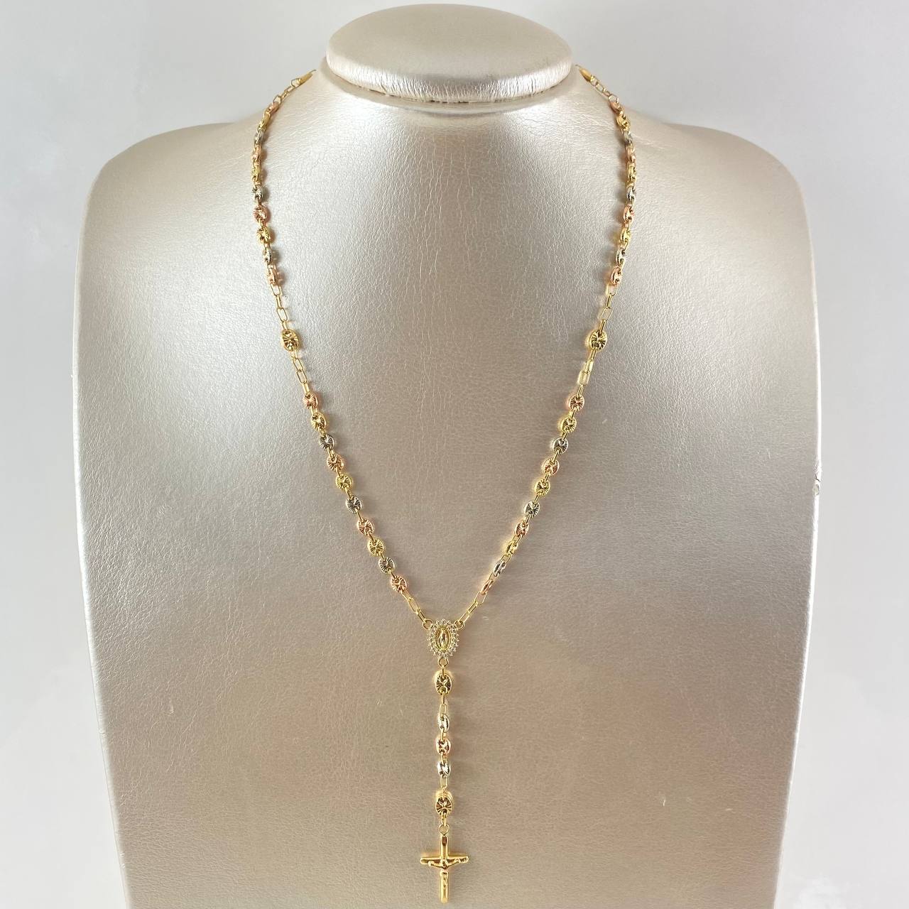 Rosario GC Virgen Milagrosa 9.05gr / 45cm / 4mm-5mm Diamantada Circones Blancos Tres Oros 18K *