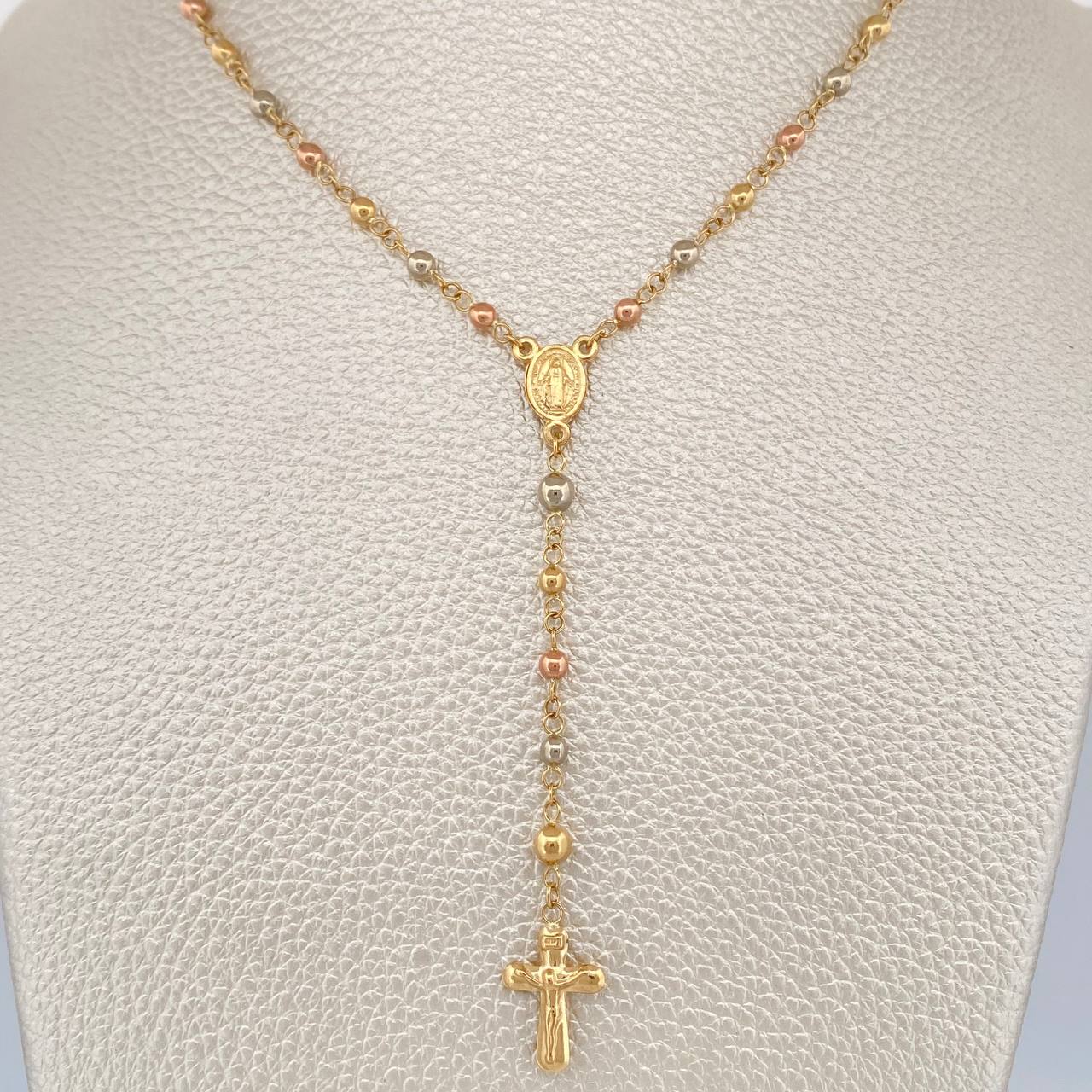 Rosario Virgen Milagrosa Cruz Cristo 5.9gr / 20 1/2 in / 4mm-3mm Tres Oros 18K $
