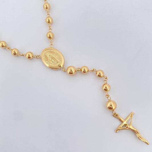 Rosario Virgen Milagrosa Cruz Cristo  8.6gr / 14 3/4 in / Oro Amarillo 18K $