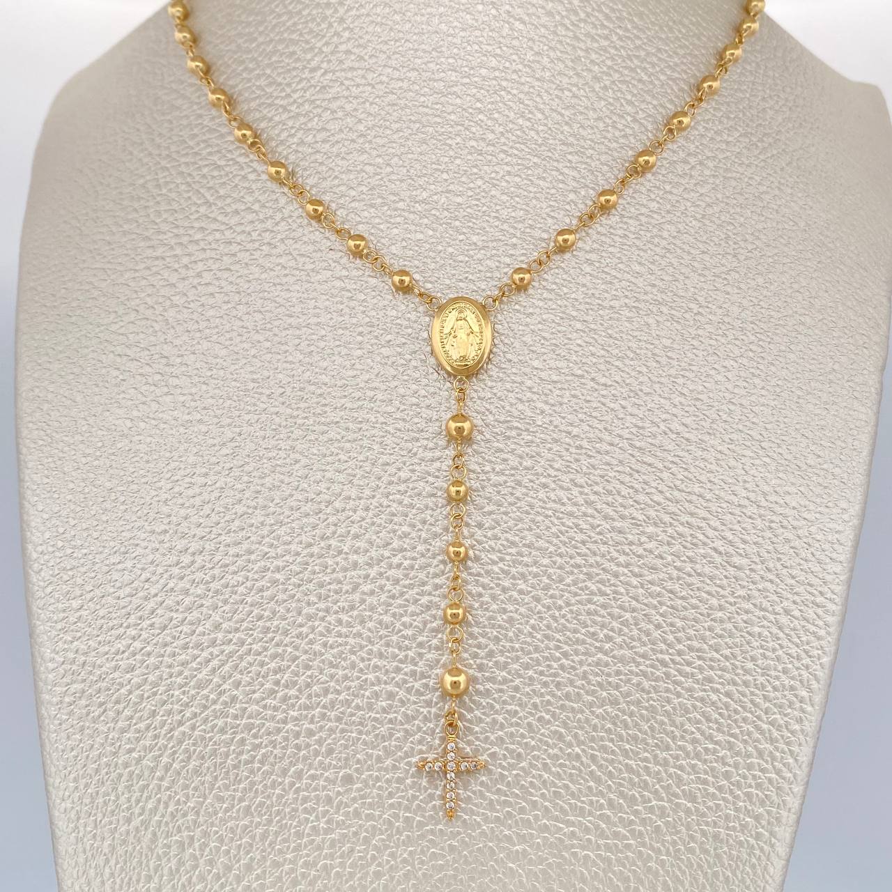 Rosario Virgen Milagrosa Cruz 5.6gr /  23 1/2 in / Oro Amarillo 18K $
