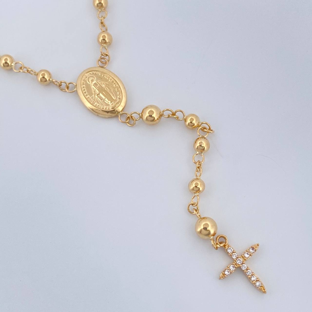 Rosario Virgen Milagrosa Cruz 5.7gr / 231/2  in / Oro Amarillo 18K $
