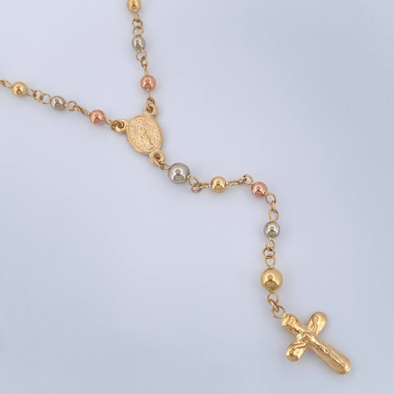 Rosario Virgen Milagrosa Cruz Cristo 6gr / 20 1/2 in / 4mm-3mm Tres Oros 18K $
