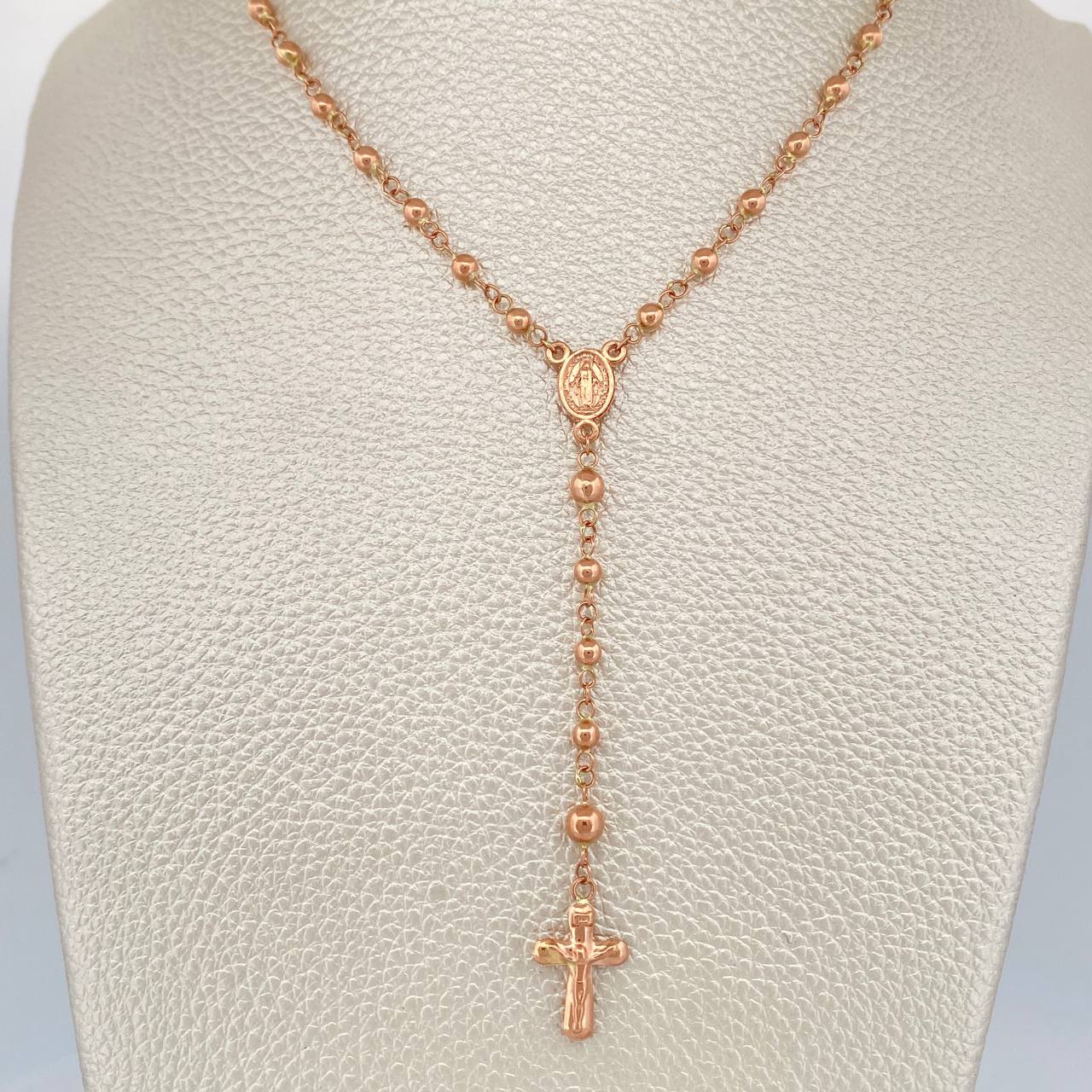 Rosario Virgen Milagrosa Cruz Cristo 6.3gr / 21 in / 4mm-3mm Oro Rosa 18K $