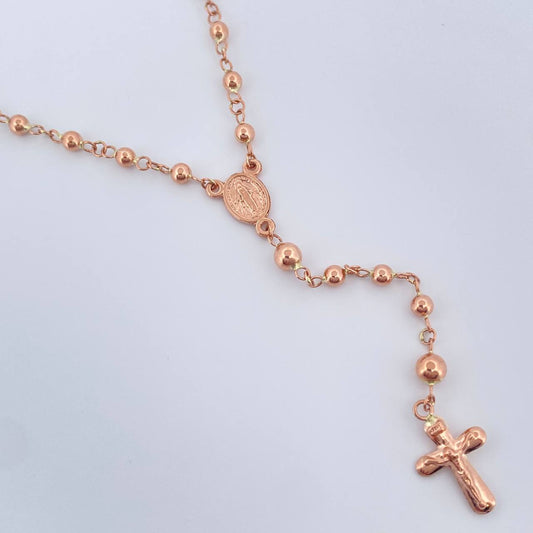 Rosario Virgen Milagrosa Cruz Cristo 6.3gr / 21 in / 4mm-3mm Oro Rosa 18K $