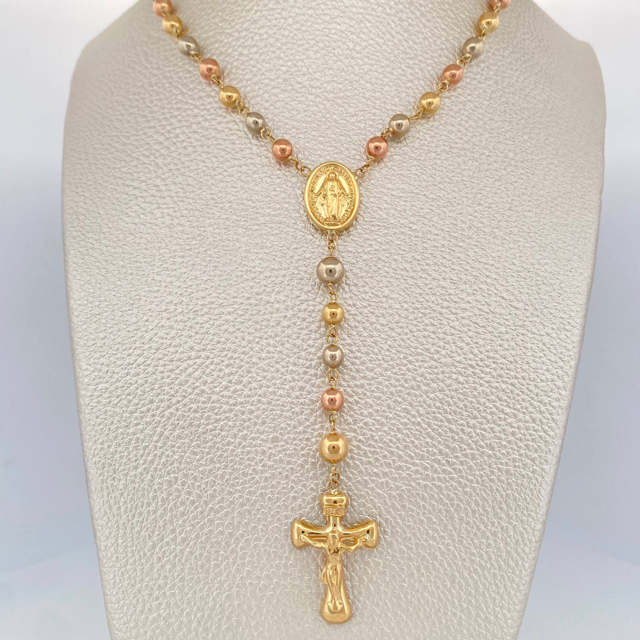 Rosario Virgen Milagrosa Cruz Cristo 12.25gr / 21 1/4 in / 6mm-5mm Tres Oros 18K $