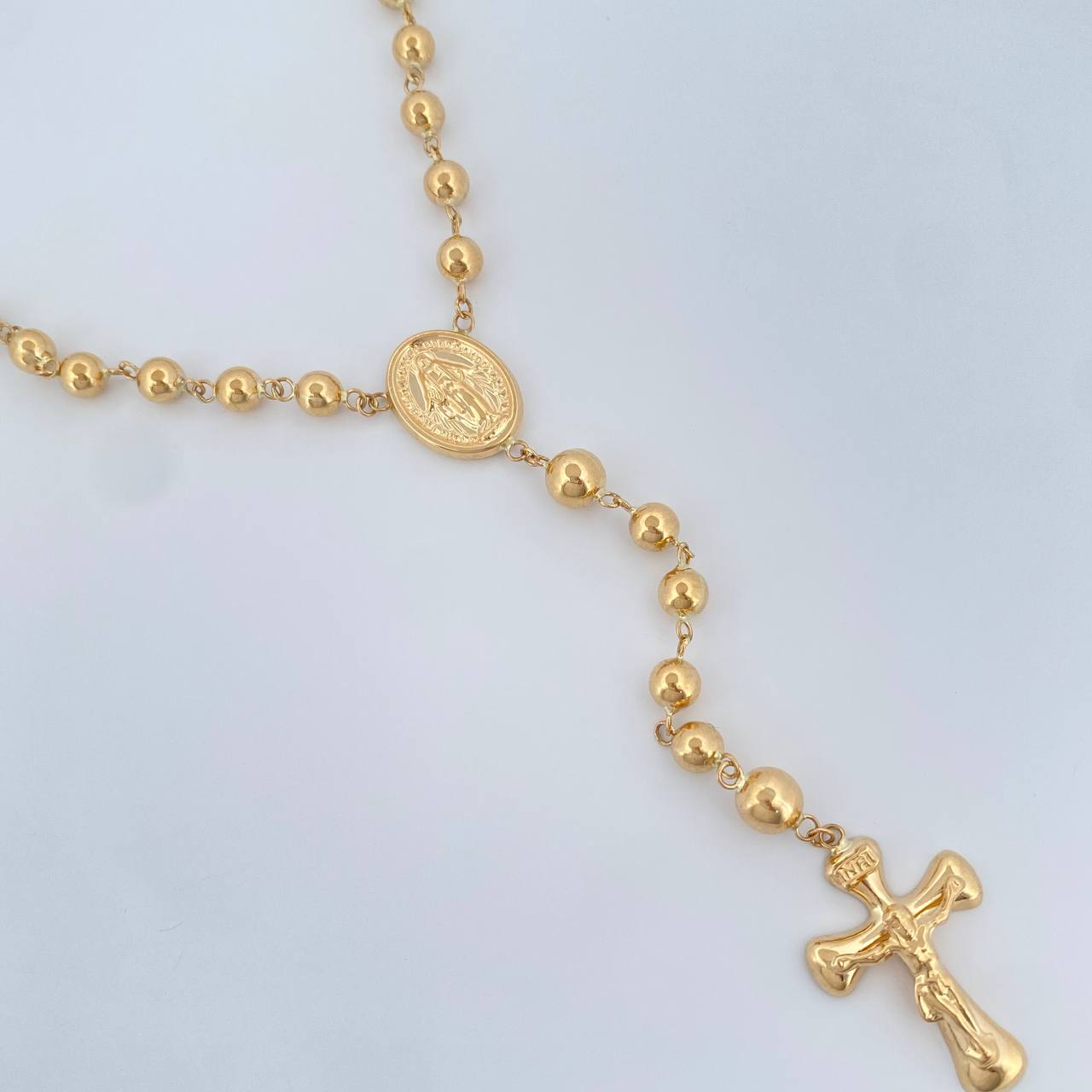 Rosario Virgen Milagrosa Cruz Cristo 12.95gr / 21 1/4 in / 5mm Oro Amarillo 18K $