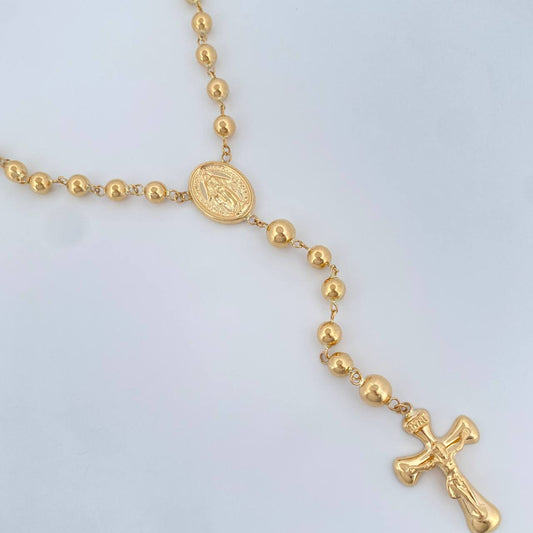 Rosario Virgen Milagrosa Cruz Cristo 12.95gr / 21 1/4 in / 5mm Oro Amarillo 18K $