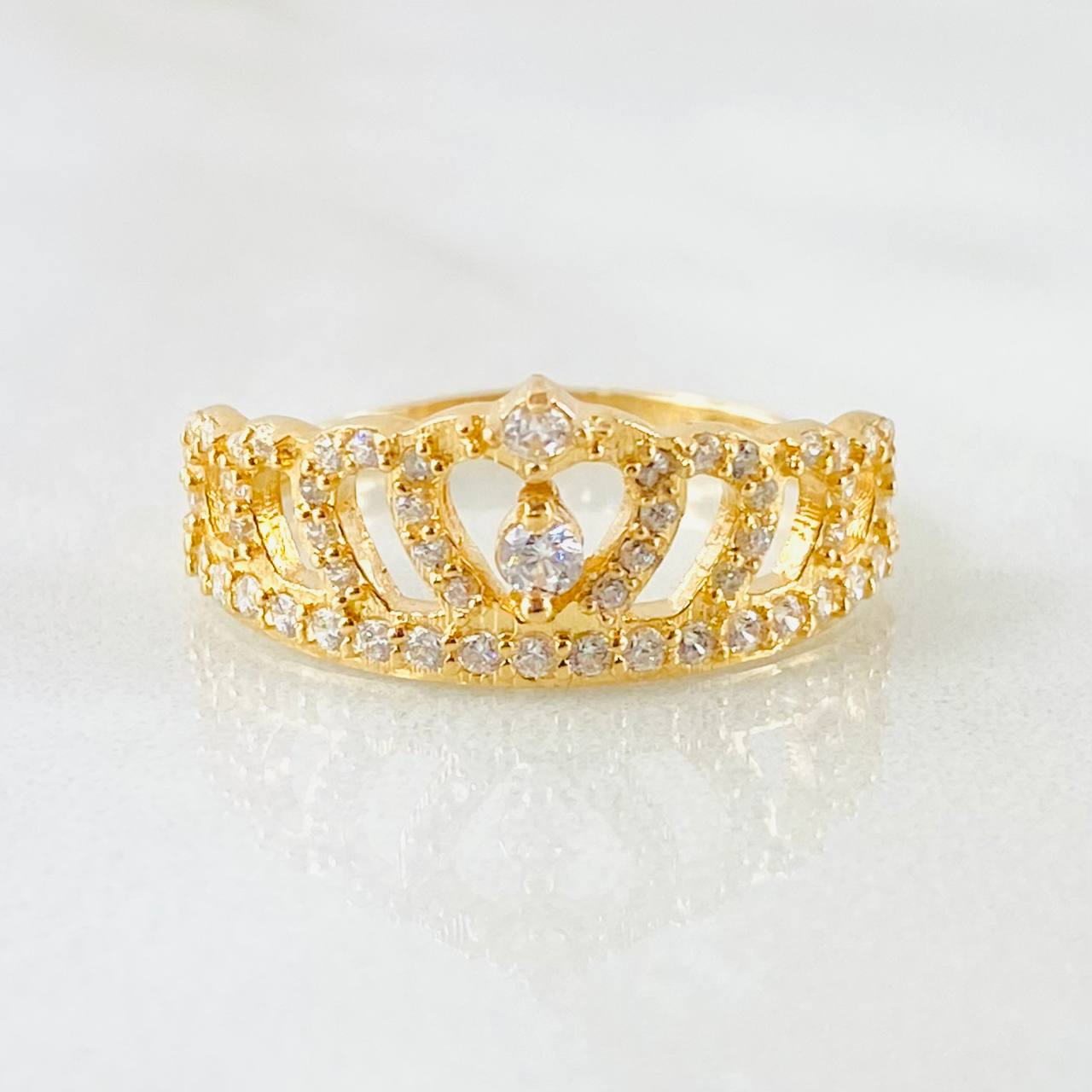 Anillo Corona Corazon Tupido 2.7gr / T8 / Oro Amarillo 18K