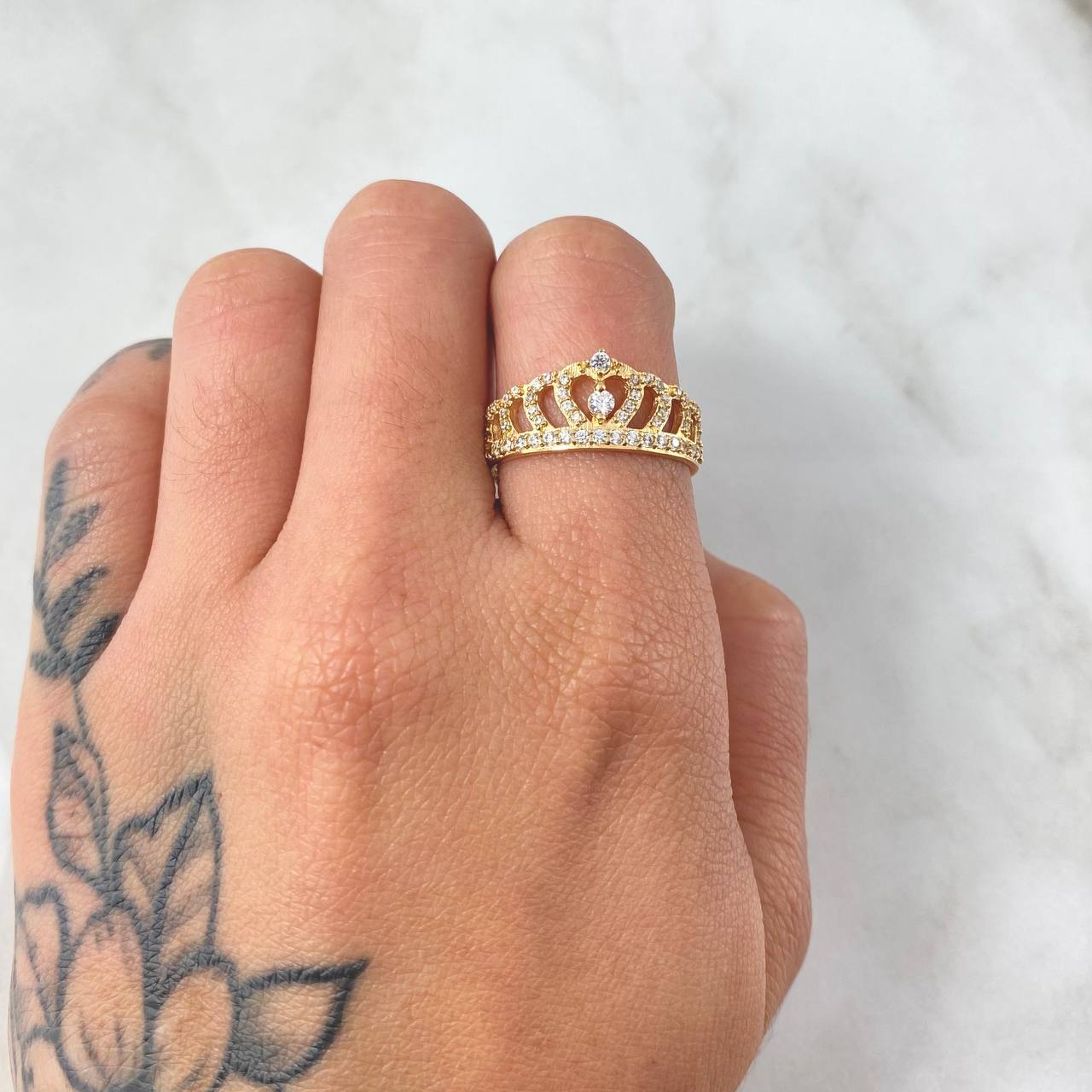 Anillo Corona Corazon Tupido 2.7gr / T8 / Oro Amarillo 18K