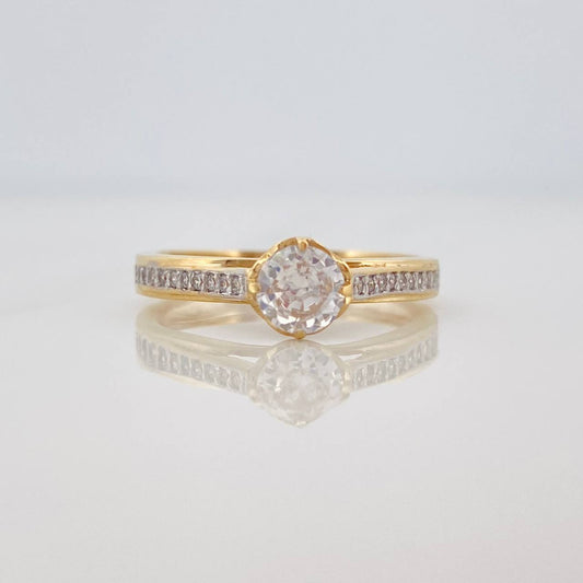 Solitaire Bridge Ring 2.65g / Size 6 1/2 Two-Tone Yellow White Gold 18K