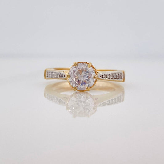 Solitaire Bridge Ring 3.5g / T6 Two-Tone Yellow White Gold 18K