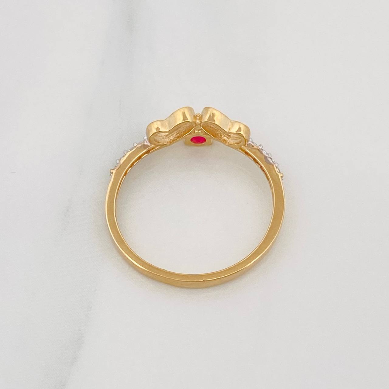 Anillo Corazones 1.85g / T7 1/4 Dos Oros Amarillo Blanco 18K