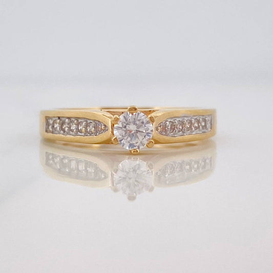 Solitaire Bridge Ring 3.35g / T6 1/4 Two Yellow White Gold 18K