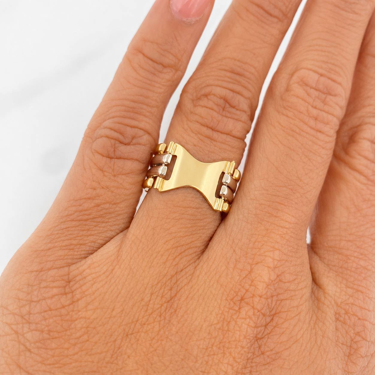 Anillo Panther 5.3g / T8 3/4 Dos Oros Amarillo Blanco 18K