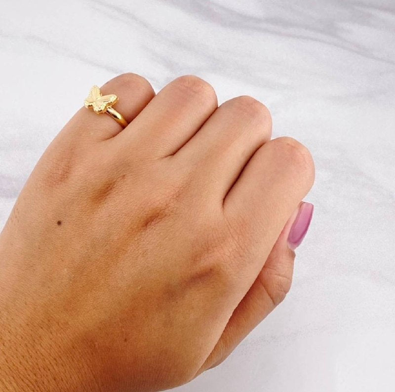 Diamond Cut Butterfly Ring 0.95g / T4 3/4 Yellow Gold 18K