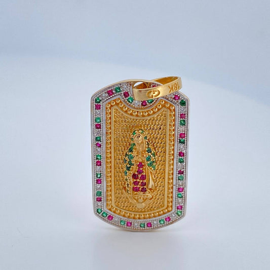 Dije Placa Virgen De Guadalupe 7.35gr / 1 1/2 in / Dos Oros Amarillo Blanco 18K $