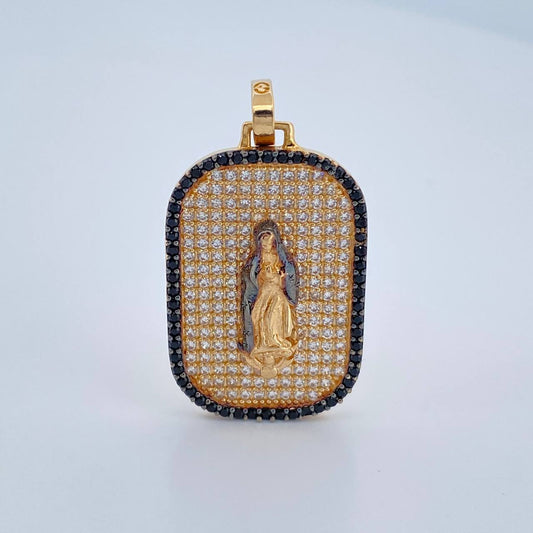 Dije Placa Virgen De Guadalupe 5.65gr / 1 1/2 in / Dos Oros Amarillo Negro 18K $