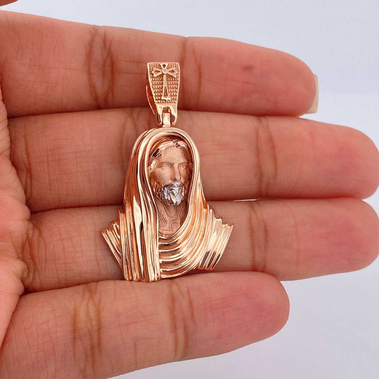 Dije Rostro Cristo 9.55gr / 1 1/2 in / Dos Oros Blanco Rosa 18K $