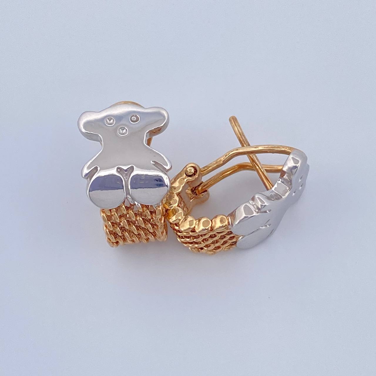 Candongas Oso TS 4.6gr / 1/2 in / Dos Oros Amarillo Blanco 18K &