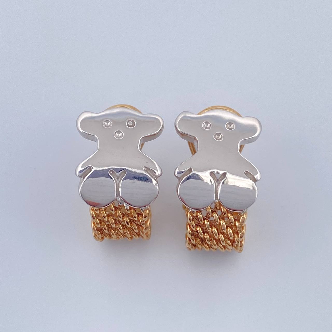 Candongas Oso TS 4.6gr / 1/2 in / Dos Oros Amarillo Blanco 18K &