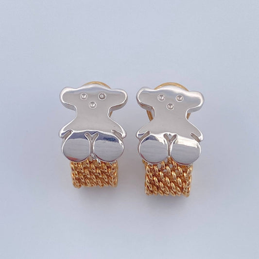 Candongas Oso TS 4.6gr / 1/2 in / Dos Oros Amarillo Blanco 18K &