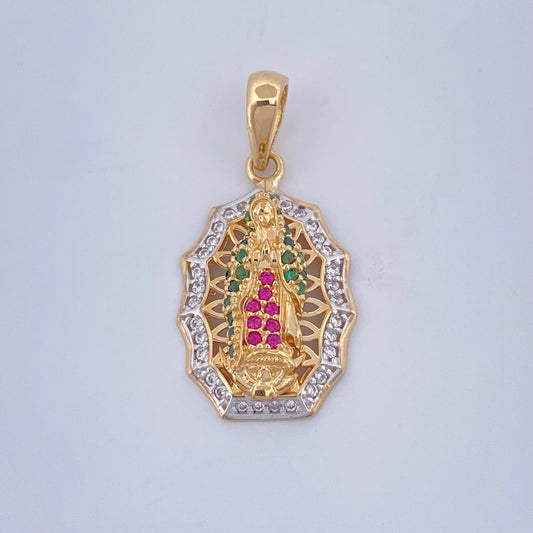 Dije Virgen de Guadalupe 2.8gr / 1 in / Dos Oros Amarillo Blanco 18K &
