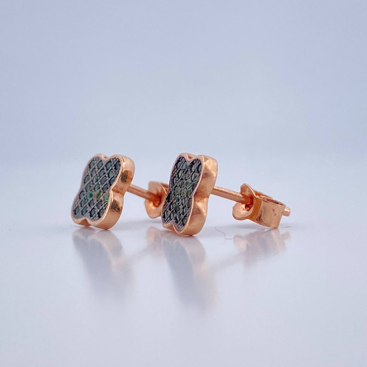 Stud Earrings Clover 2gr / Two-tone Rose Black 18K &