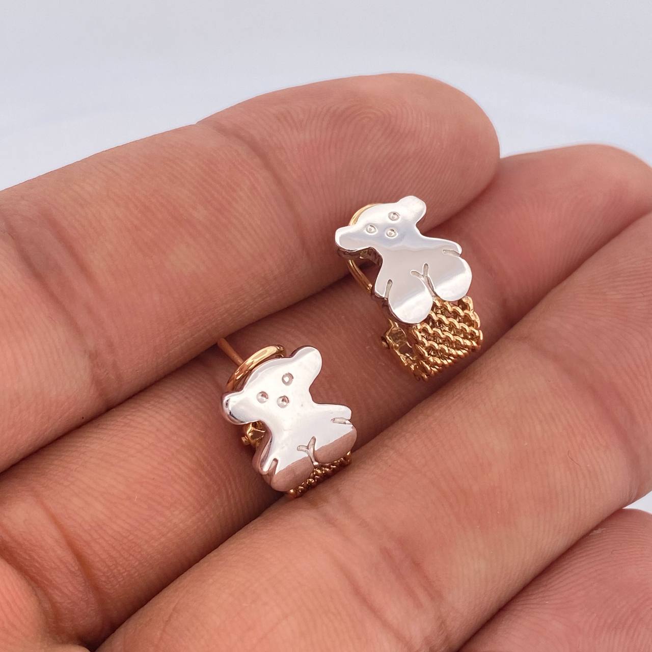 Candongas Oso TS 4.6gr / 1/2 in / Dos Oros Amarillo Blanco 18K &