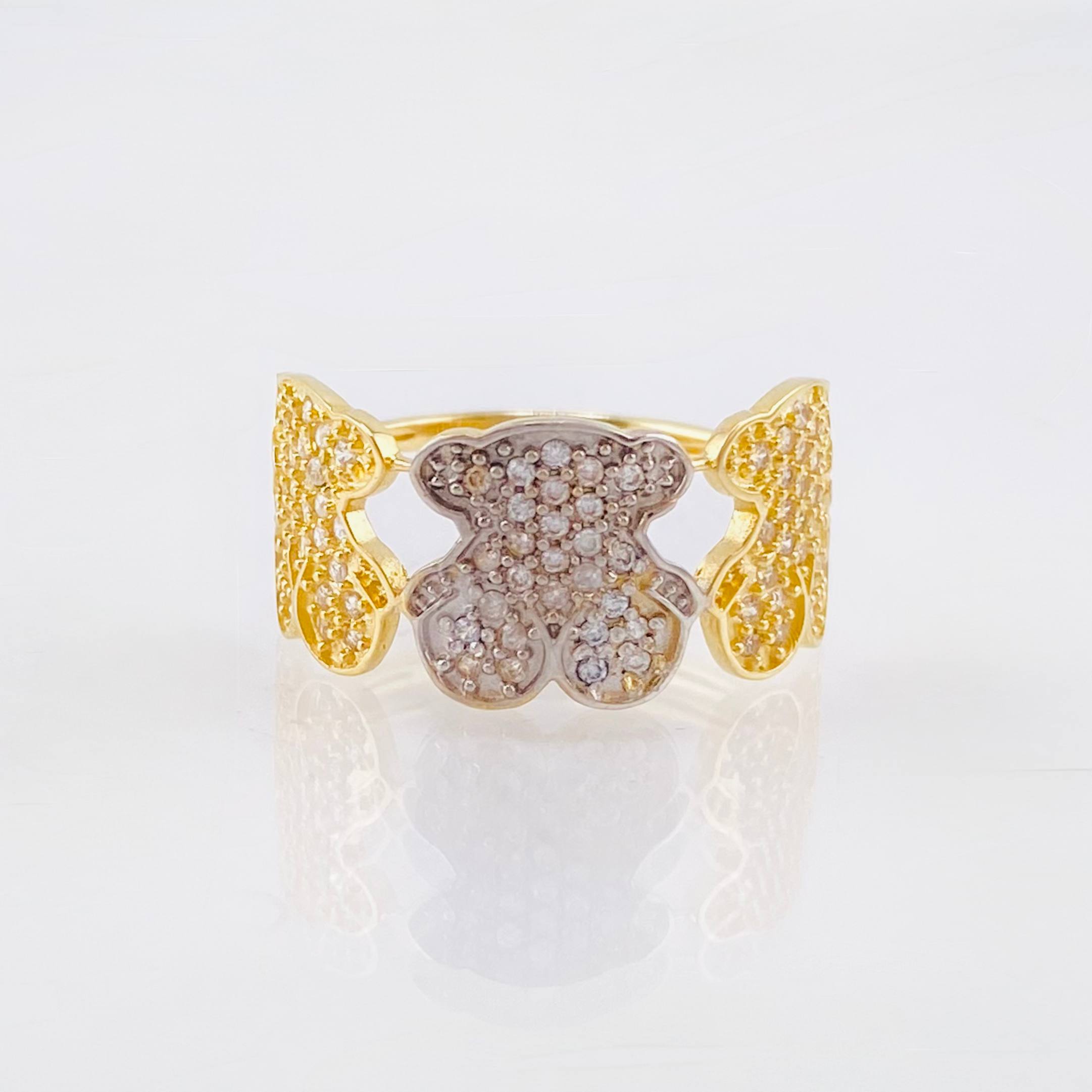 Anillo Oso Ts 3.3gr / T7 1/2 / Dos Oros Amarillo Blanco 18K *
