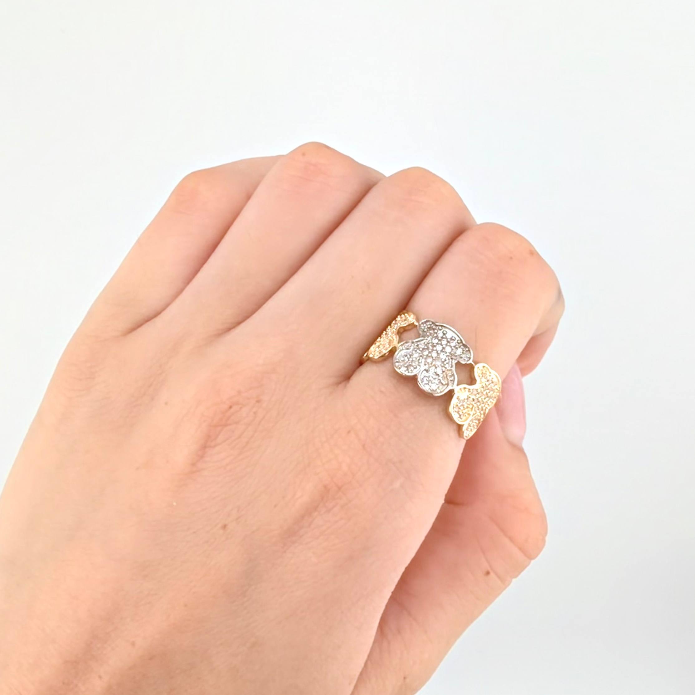 Anillo Oso Ts 3.3gr / T7 1/2 / Dos Oros Amarillo Blanco 18K *