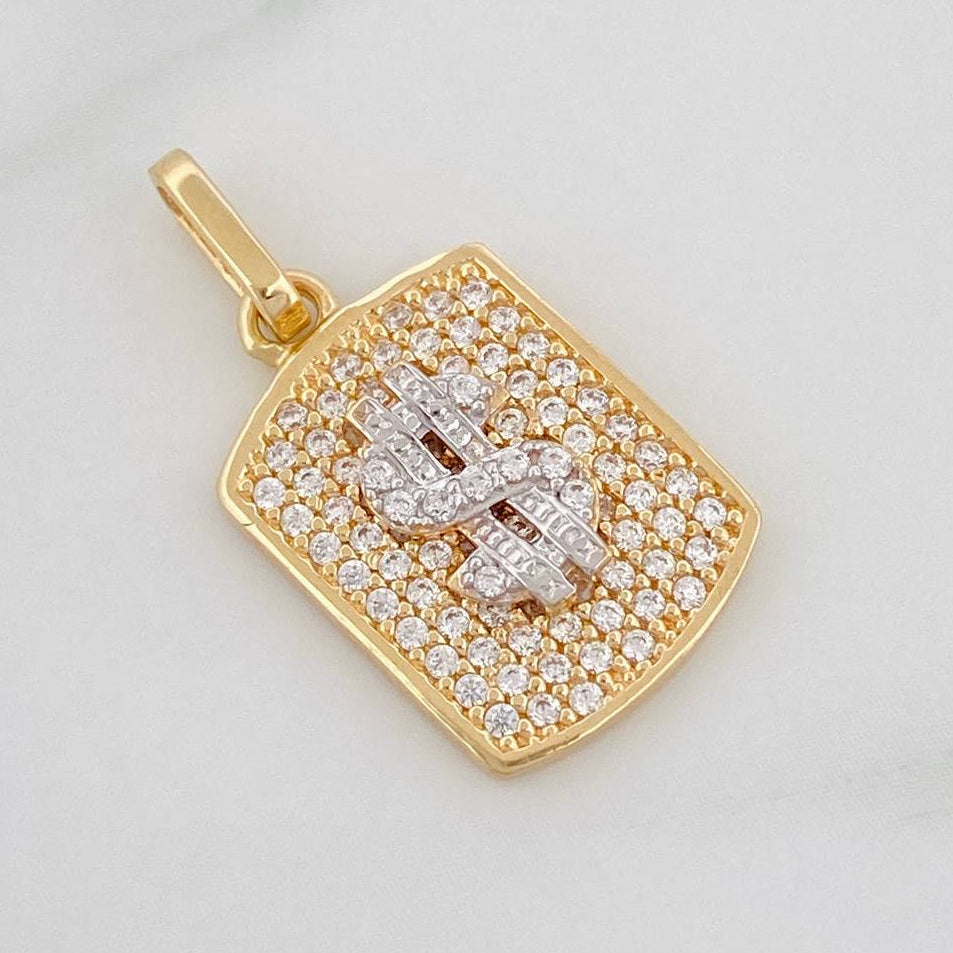 Pendant Plate Sign Weight 2.3g / 3/4 in Two Golds Yellow White 18K