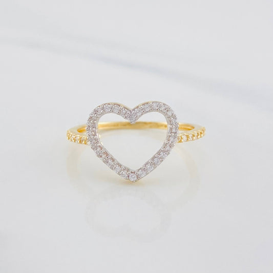 Anillo Silueta Corazón 1.45g / T6 1/4 Dos Oros Amarillo Blanco 18K