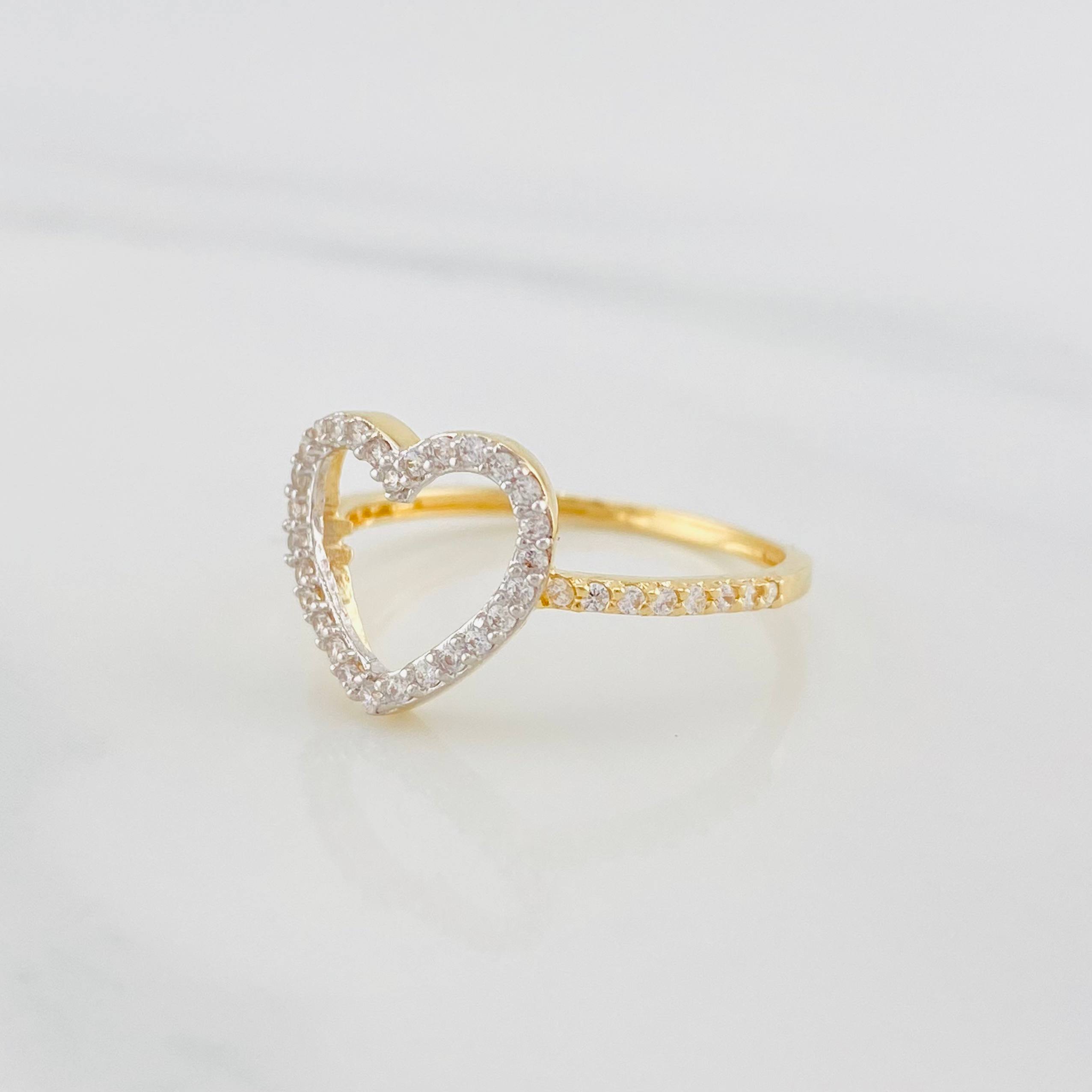 Anillo Silueta Corazón 1.45g / T6 1/4 Dos Oros Amarillo Blanco 18K