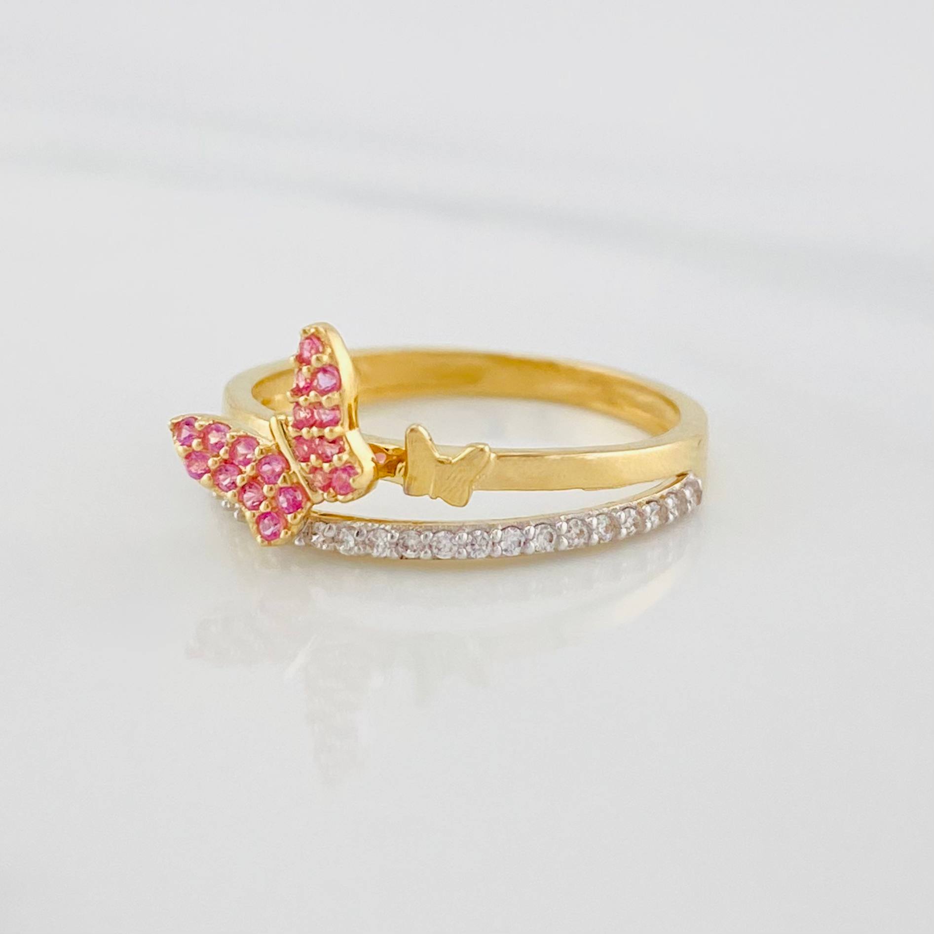 Anillo Doble Carril Mariposas 2.25g / T5 3/4 Dos Oros Amarillo Blanco 18K