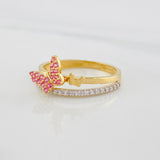 Anillo Doble Carril Mariposas 2.25g / T5 3/4 Dos Oros Amarillo Blanco 18K