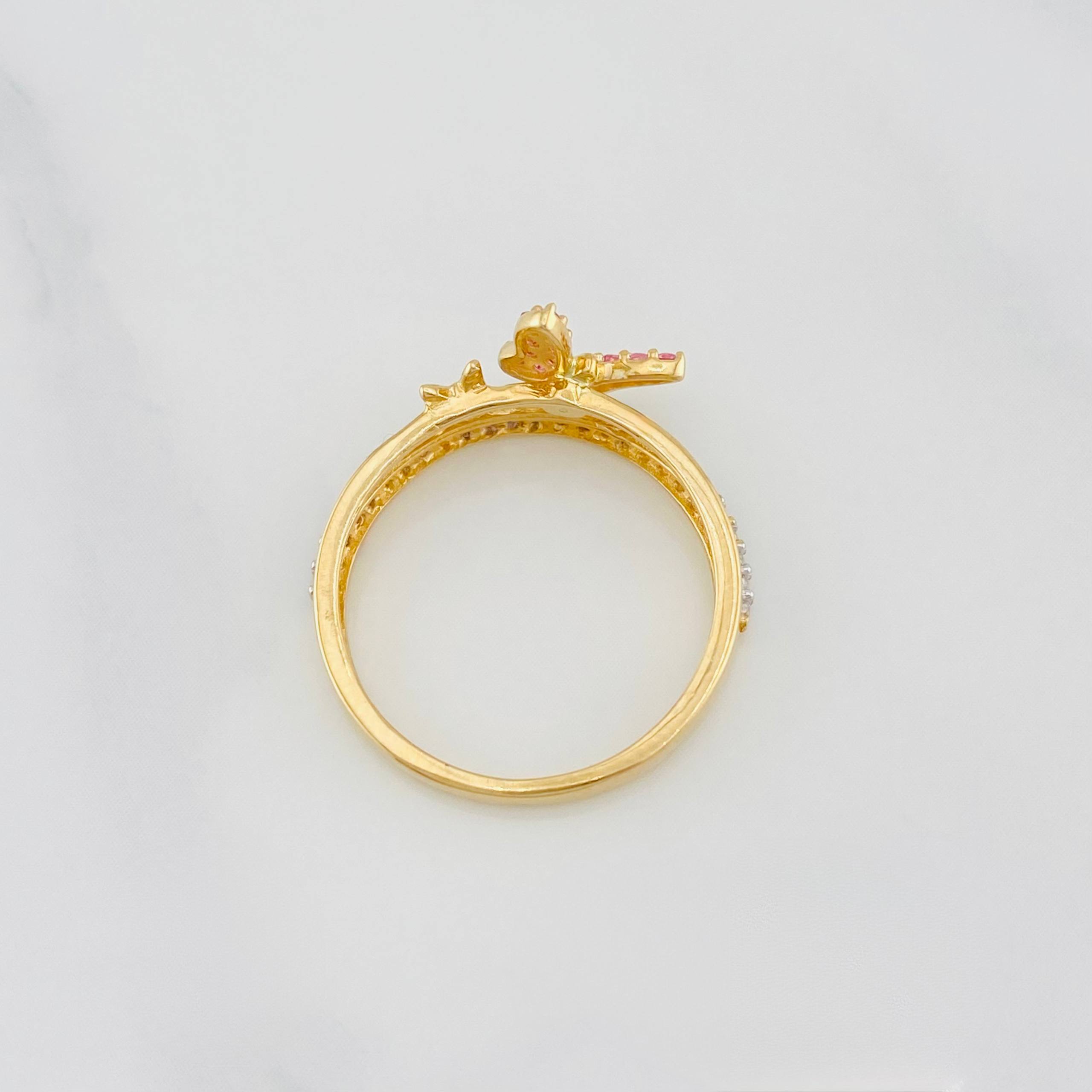 Anillo Doble Carril Mariposas 2.25g / T5 3/4 Dos Oros Amarillo Blanco 18K