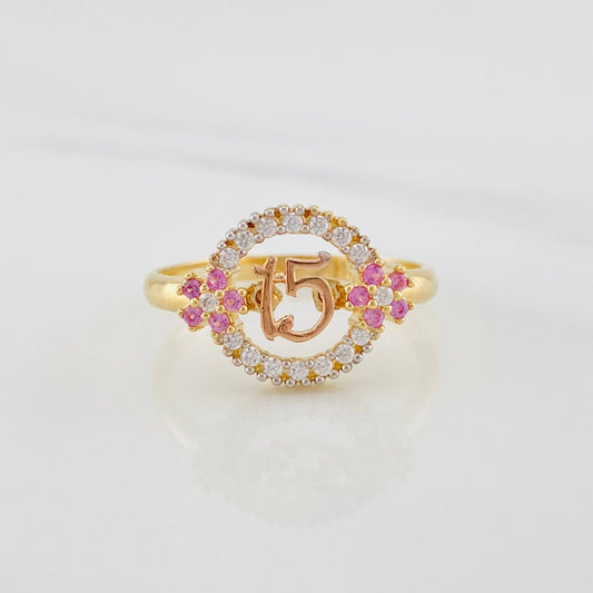 Anillo Circulo Flores 15´s 2.7g / T7 1/2 Tres Oros 18K