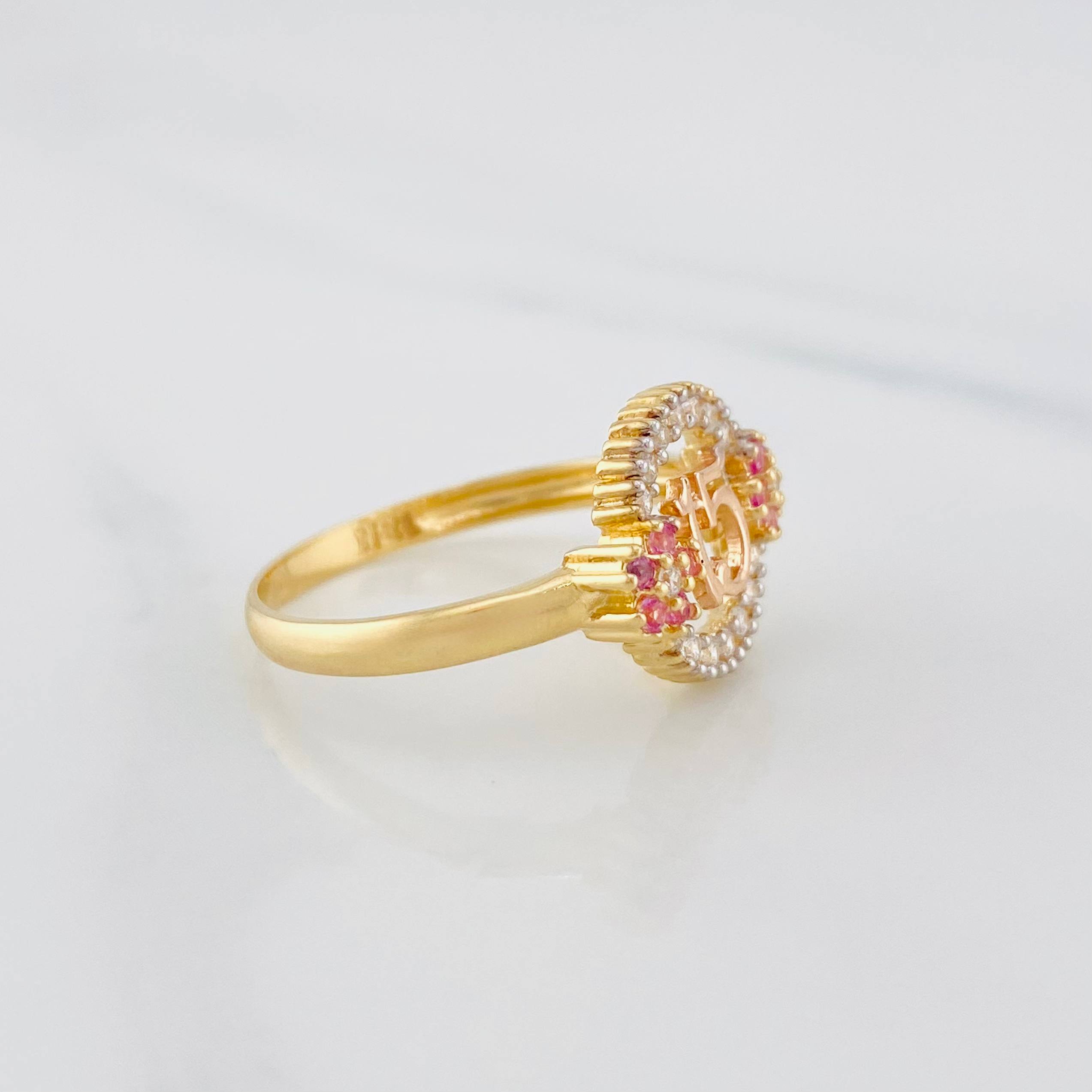 Anillo Circulo Flores 15´s 2.7g / T7 1/2 Tres Oros 18K