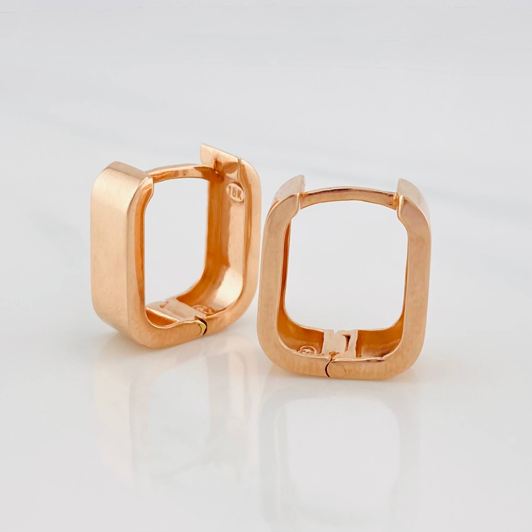 Candongas Cuadradas Lisas 6.3g / 1/2 in Oro Rosa 18K