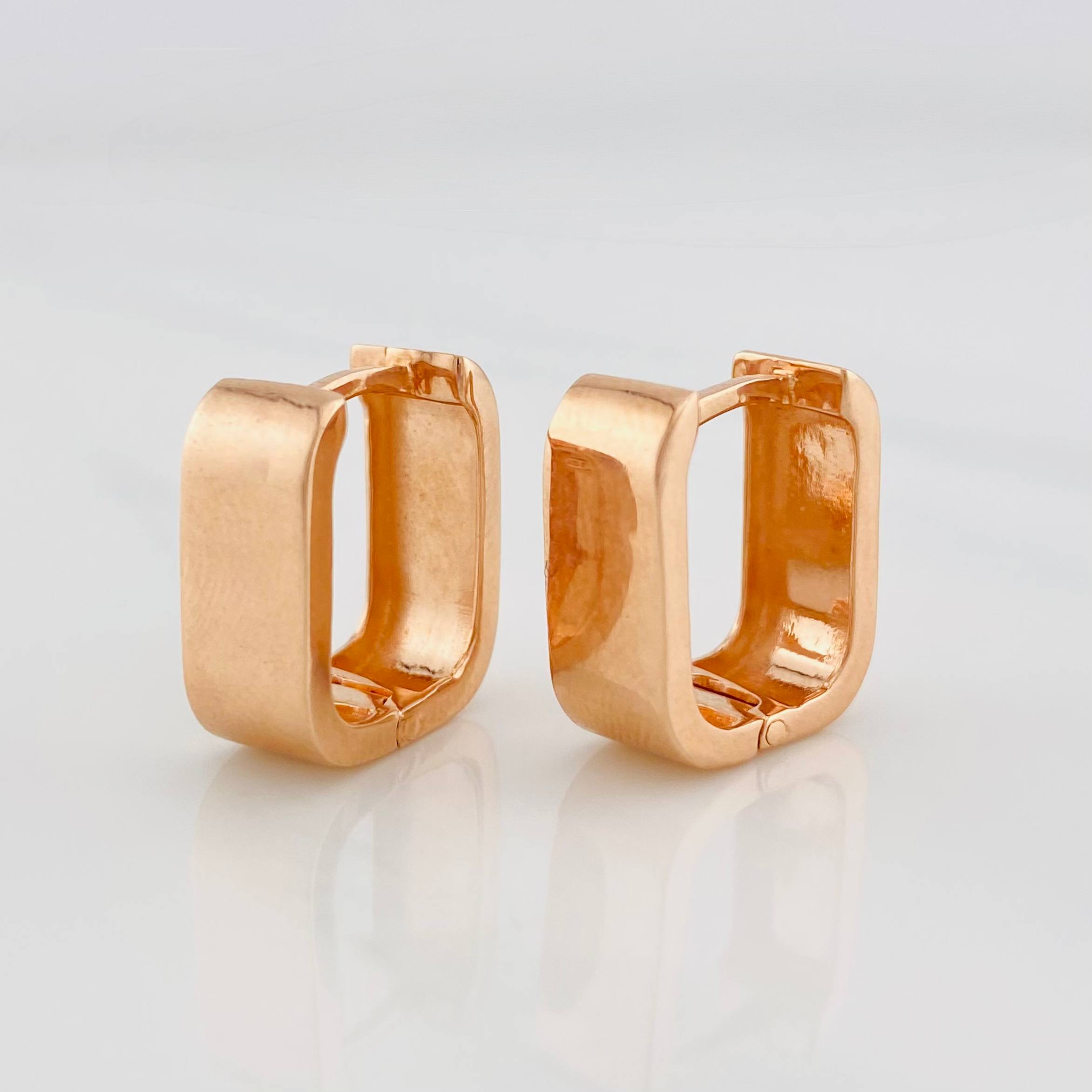 Candongas Cuadradas Lisas 6.3g / 1/2 in Oro Rosa 18K