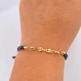 Pulsera Tejida Negra GC 0.6gr / 4mm Oro Amarillo 18K &
