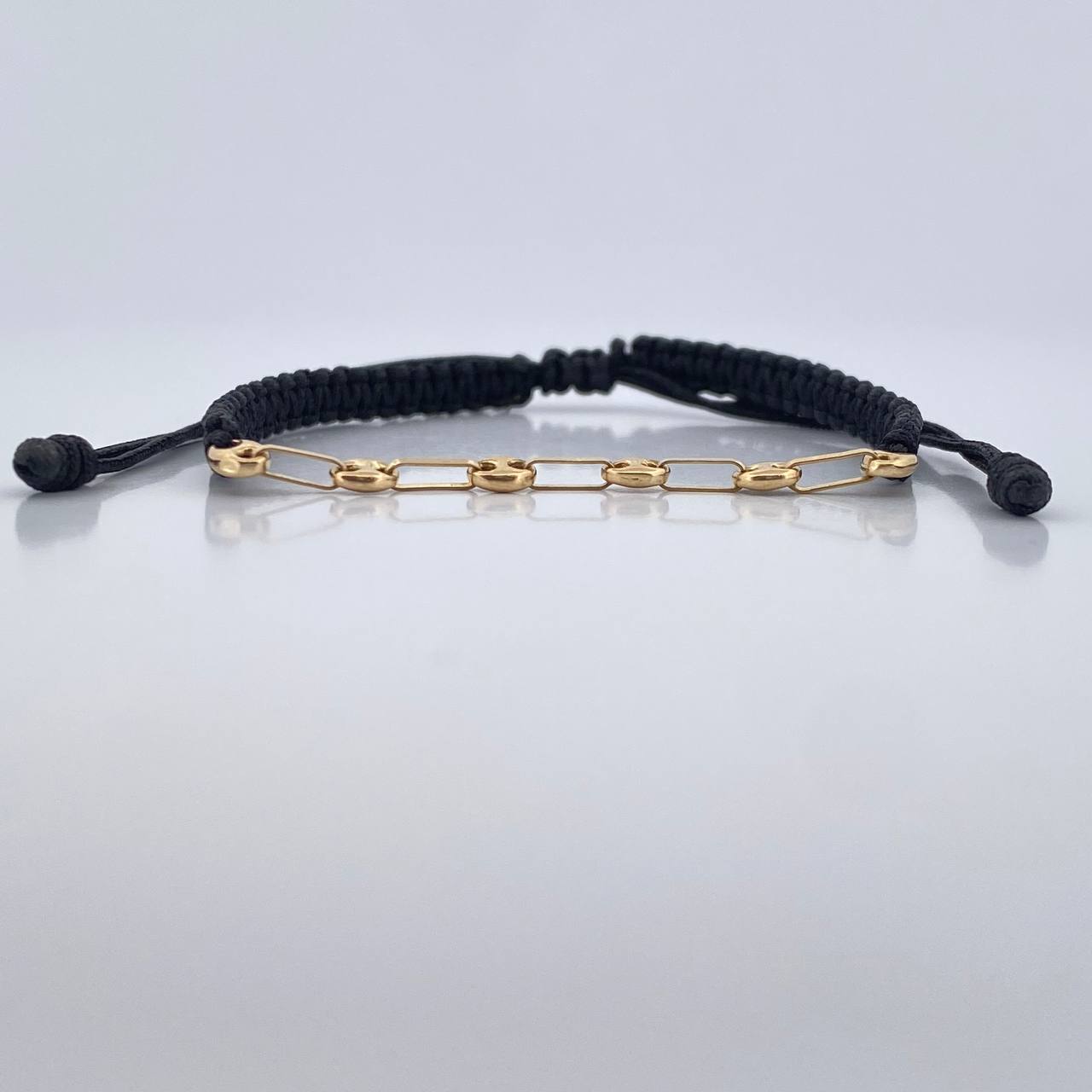 Pulsera Tejida Negra GC 0.6gr / 4mm Oro Amarillo 18K &