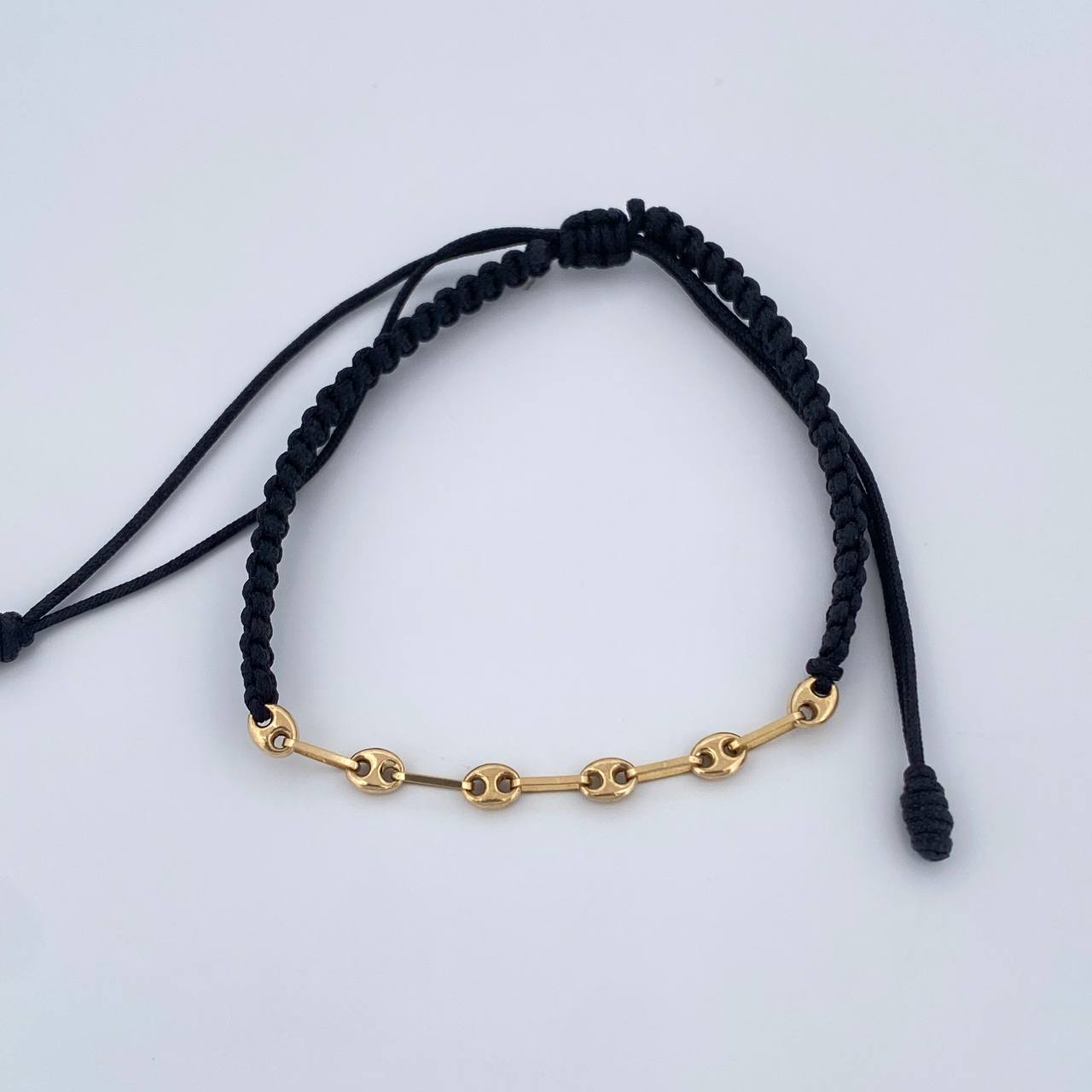Pulsera Tejida Negra GC 0.4gr / 3.8mm Oro Amarillo 18K &