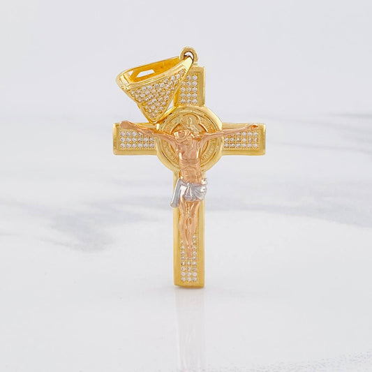 Pendant Cross of Christ Saint Benedict 11.55g / 2 1/2 in Three Golds 18K