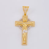 Dije Cruz Cristo 13.5g / 2 1/2 in Dos Oros Amarillo Blanco 18K